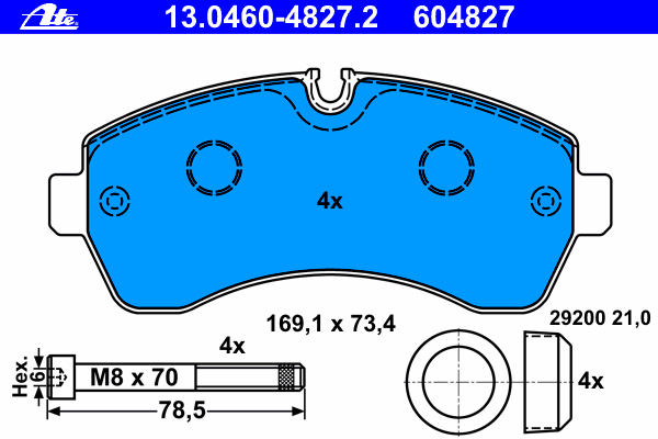 Комплект тормозных колодок, дисковый тормоз ATE 13.0460-4827.2