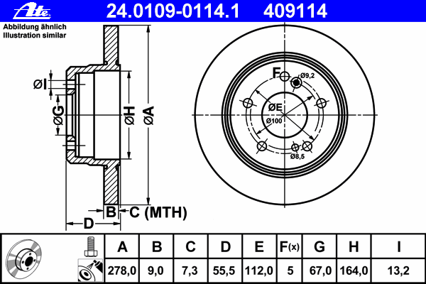 Тормозной диск ATE 24.0109-0114.1