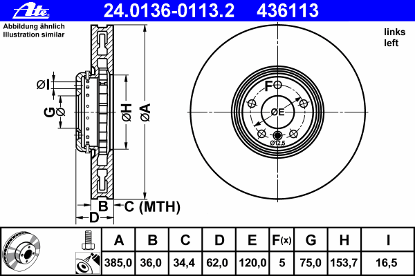 Тормозной диск ATE 436113