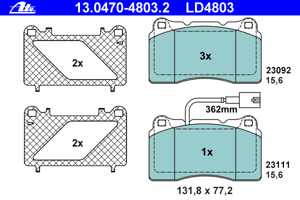 Комплект тормозных колодок, дисковый тормоз ATE 13047048032