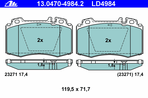 Комплект тормозных колодок, дисковый тормоз ATE 13.0470-4984.2