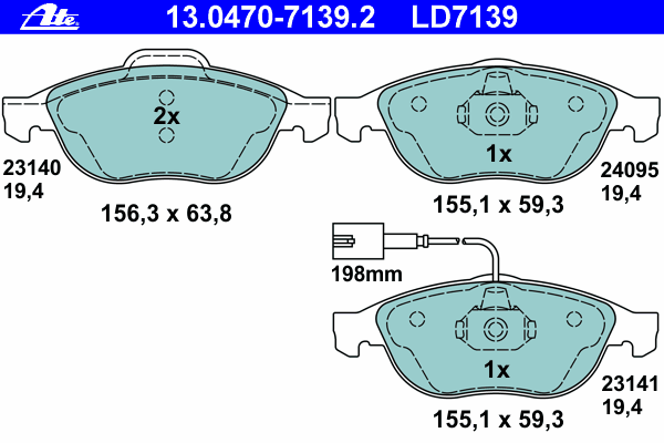 Комплект тормозных колодок, дисковый тормоз ATE 13.0470-7139.2