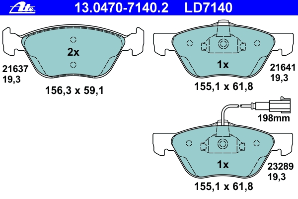 Комплект тормозных колодок, дисковый тормоз ATE 13.0470-7140.2