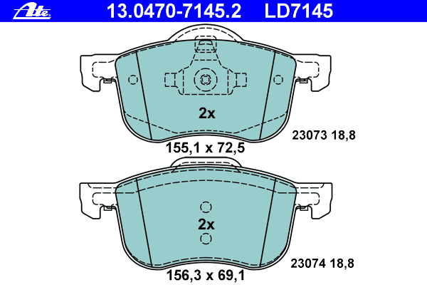 Комплект тормозных колодок, дисковый тормоз ATE 13.0470-7145.2