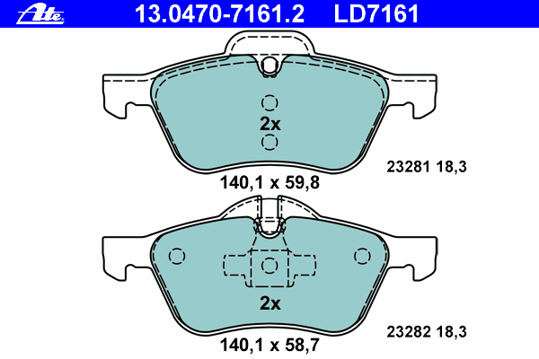 Комплект тормозных колодок, дисковый тормоз ATE 13.0470-7161.2