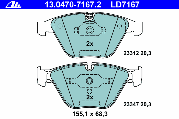 Комплект тормозных колодок, дисковый тормоз ATE 13.0470-7167.2