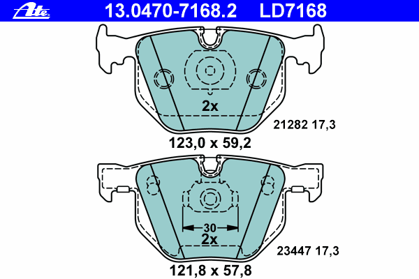 Комплект тормозных колодок, дисковый тормоз ATE 13.0470-7168.2