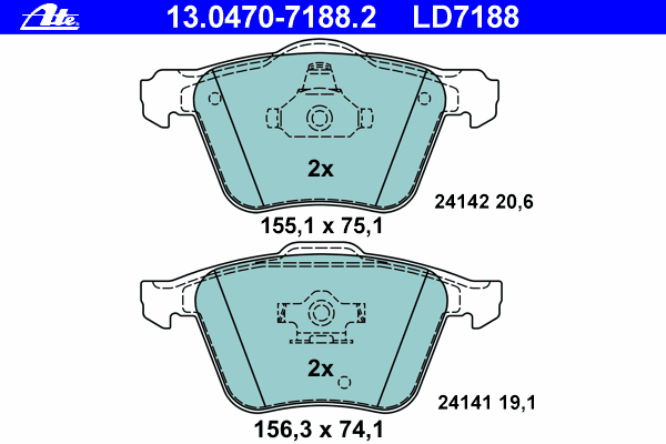 Комплект тормозных колодок, дисковый тормоз ATE 13.0470-7188.2