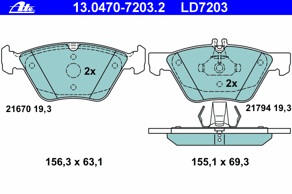 Комплект тормозных колодок, дисковый тормоз ATE 13.0470-7203.2