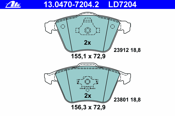 Комплект тормозных колодок, дисковый тормоз ATE 13.0470-7204.2