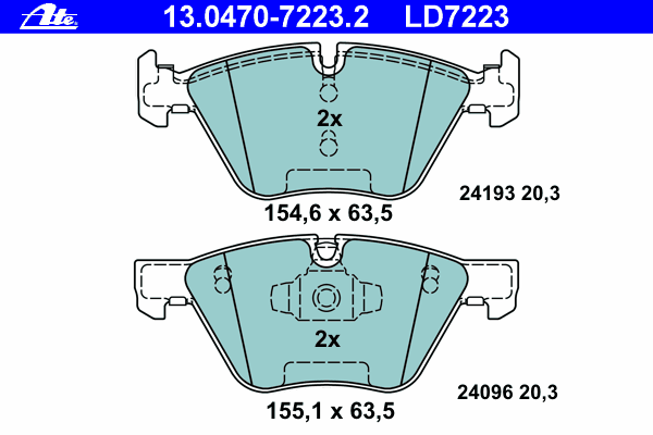 Комплект тормозных колодок, дисковый тормоз ATE 13.0470-7223.2