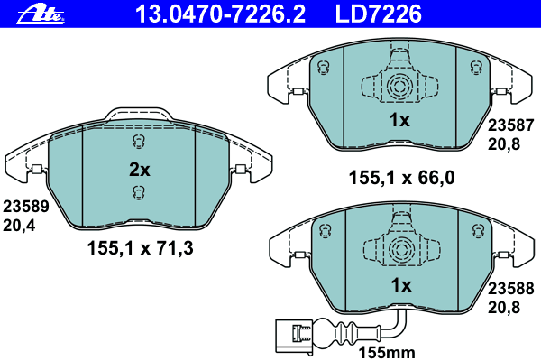 Комплект тормозных колодок, дисковый тормоз ATE 13047072262