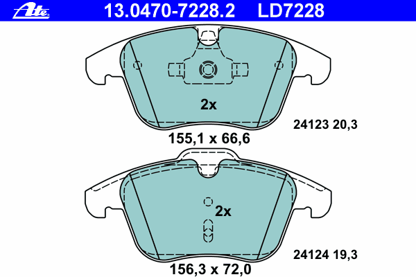 Комплект тормозных колодок, дисковый тормоз ATE 13.0470-7228.2