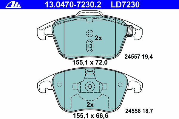 Комплект тормозных колодок, дисковый тормоз ATE 13047072302