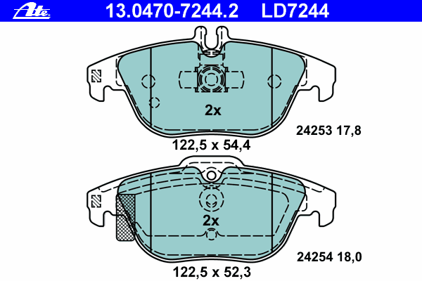 Комплект тормозных колодок, дисковый тормоз ATE 13.0470-7244.2