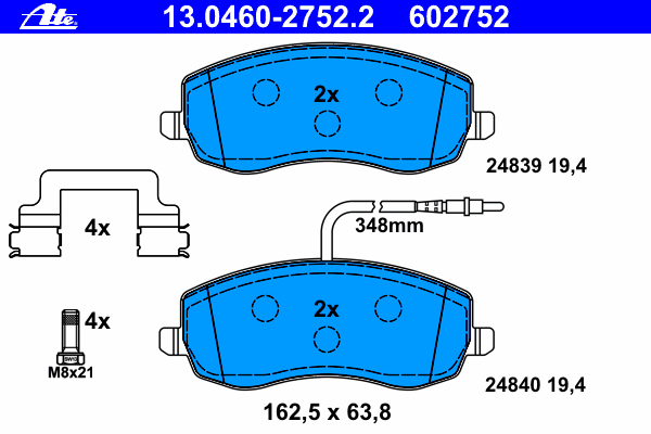 Комплект тормозных колодок, дисковый тормоз ATE 24839