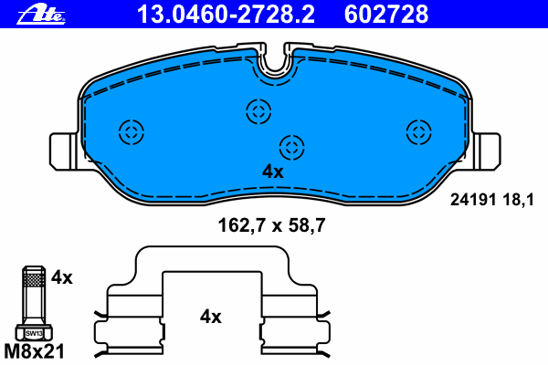 Комплект тормозных колодок, дисковый тормоз ATE 13046027282