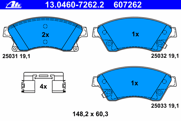 Комплект тормозных колодок, дисковый тормоз ATE 25033