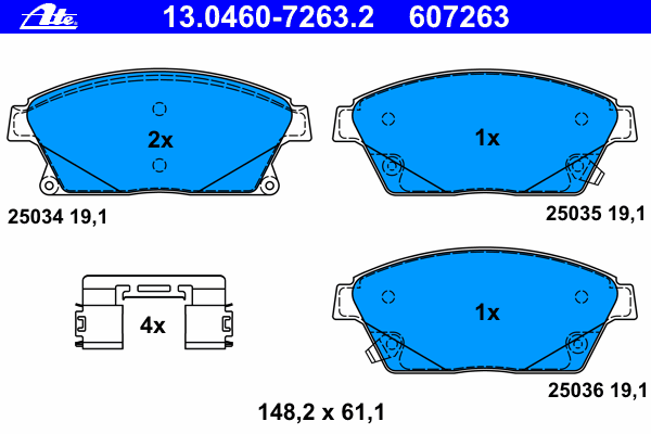 Комплект тормозных колодок, дисковый тормоз ATE 607263