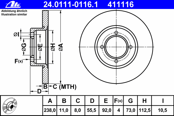 Тормозной диск ATE 24.0111-0116.1