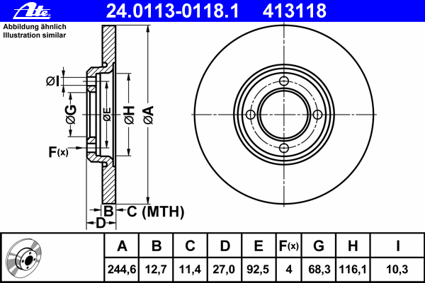 Тормозной диск ATE 24.0113-0118.1