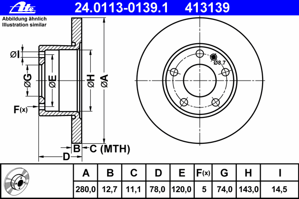 Тормозной диск ATE 24.0113-0139.1