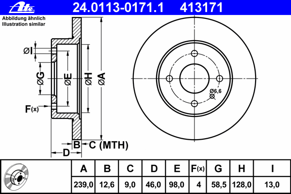Тормозной диск ATE 413171