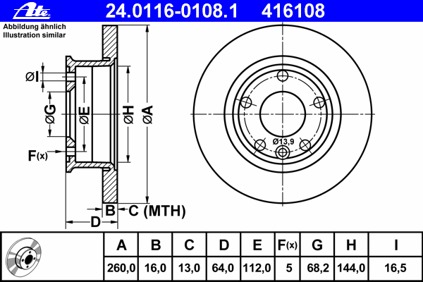 Тормозной диск ATE 24.0116-0108.1