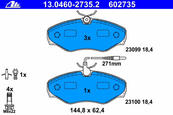Комплект тормозных колодок, дисковый тормоз ATE 13.0460-2735.2