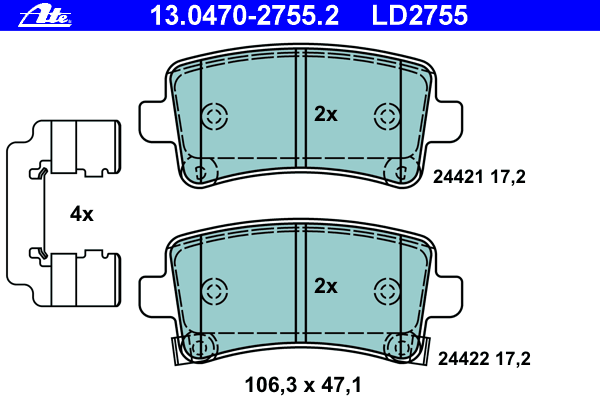 Комплект тормозных колодок, дисковый тормоз ATE 13.0470-2755.2