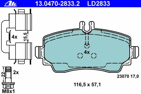 Комплект тормозных колодок, дисковый тормоз ATE 13047028332
