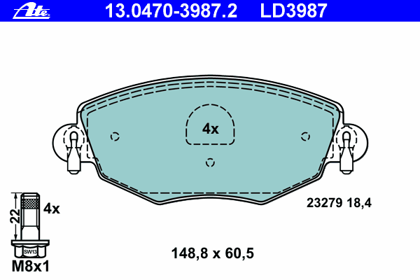 Комплект тормозных колодок, дисковый тормоз ATE 13047039872