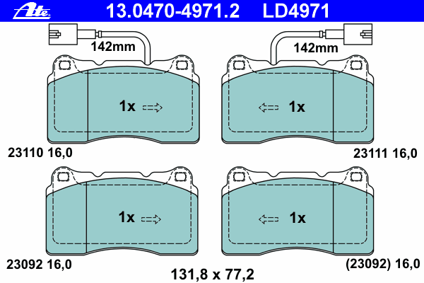 Комплект тормозных колодок, дисковый тормоз ATE 13.0470-4971.2
