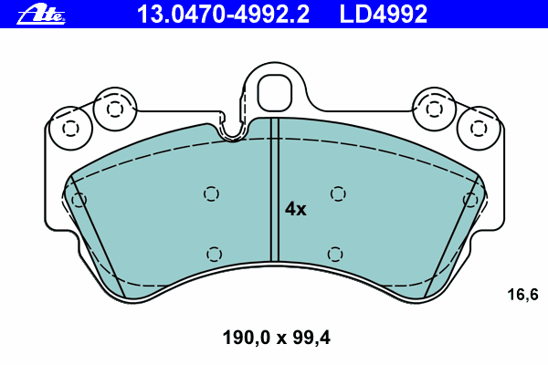 Комплект тормозных колодок, дисковый тормоз ATE 13.0470-4992.2