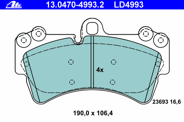 Комплект тормозных колодок, дисковый тормоз ATE 13.0470-4993.2