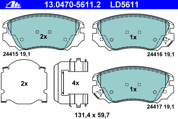 Комплект тормозных колодок, дисковый тормоз ATE 13.0470-5611.2