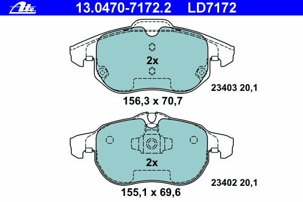 Комплект тормозных колодок, дисковый тормоз ATE 13.0470-7172.2