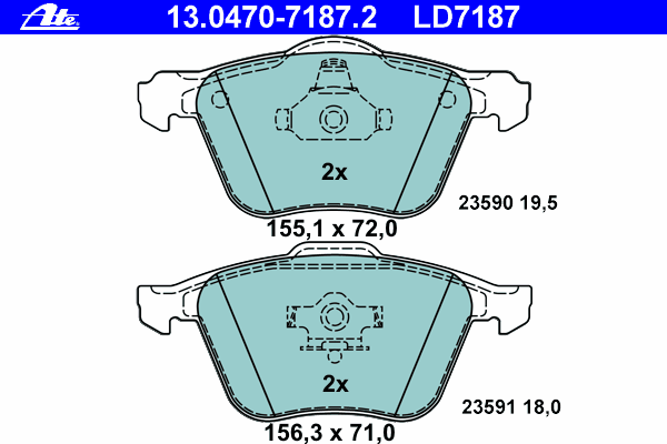 Комплект тормозных колодок, дисковый тормоз ATE 13.0470-7187.2