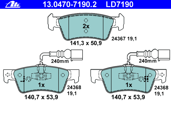 Комплект тормозных колодок, дисковый тормоз ATE 13047071902