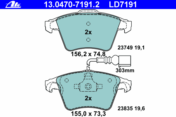 Комплект тормозных колодок, дисковый тормоз ATE 13047071912