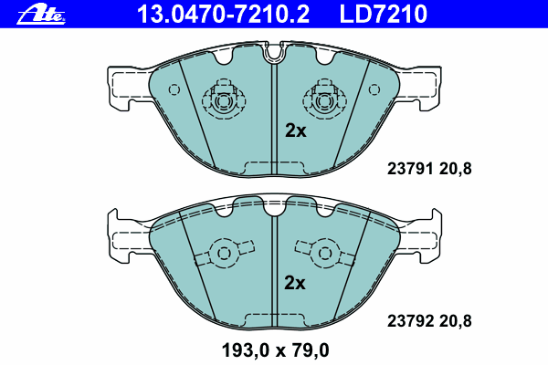 Комплект тормозных колодок, дисковый тормоз ATE 13.0470-7210.2