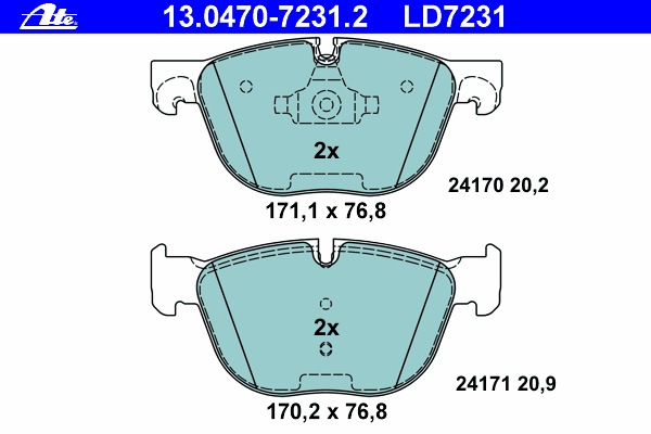 Комплект тормозных колодок, дисковый тормоз ATE 13.0470-7231.2