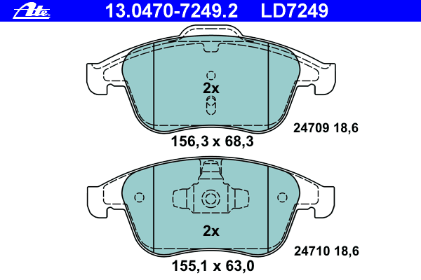 Комплект тормозных колодок, дисковый тормоз ATE 13.0470-7249.2