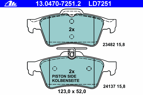 Комплект тормозных колодок, дисковый тормоз ATE 13.0470-7251.2