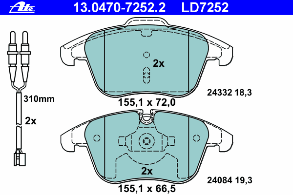 Комплект тормозных колодок, дисковый тормоз ATE 13047072522