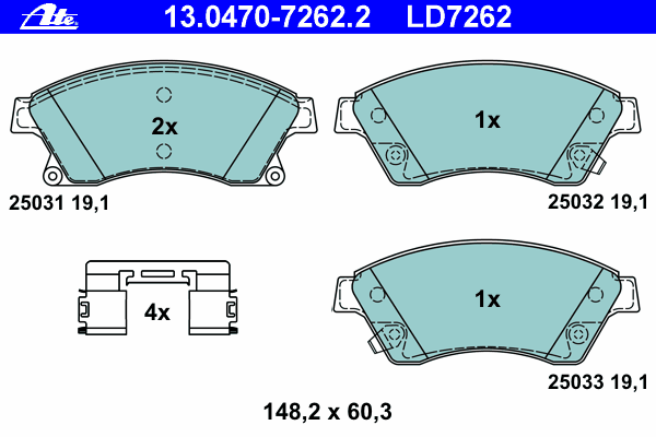 Комплект тормозных колодок, дисковый тормоз ATE 13.0470-7262.2