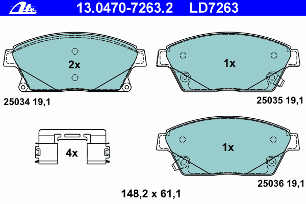 Комплект тормозных колодок, дисковый тормоз ATE 13.0470-7263.2