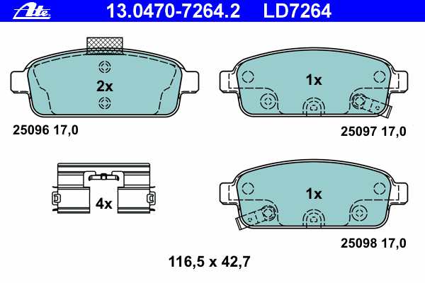 Комплект тормозных колодок, дисковый тормоз ATE 13.0470-7264.2