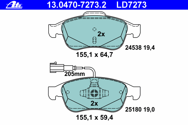 Комплект тормозных колодок, дисковый тормоз ATE 13047072732