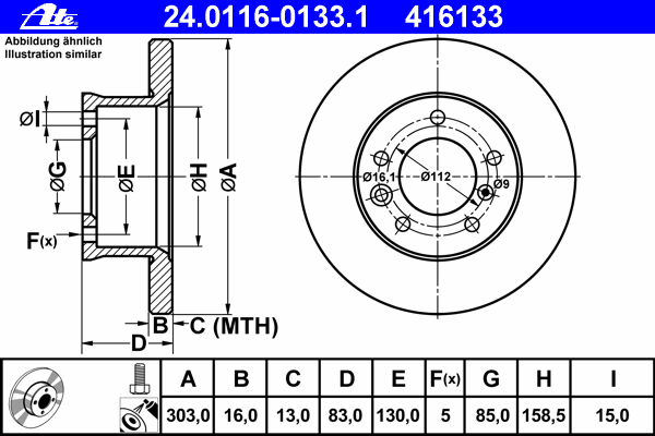 Тормозной диск ATE 24.0116-0133.1